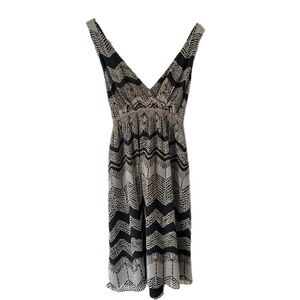 DKNYC Dress Sleeveless V-Neck Straps Crisscross Back Black Cream 14 Summer Party